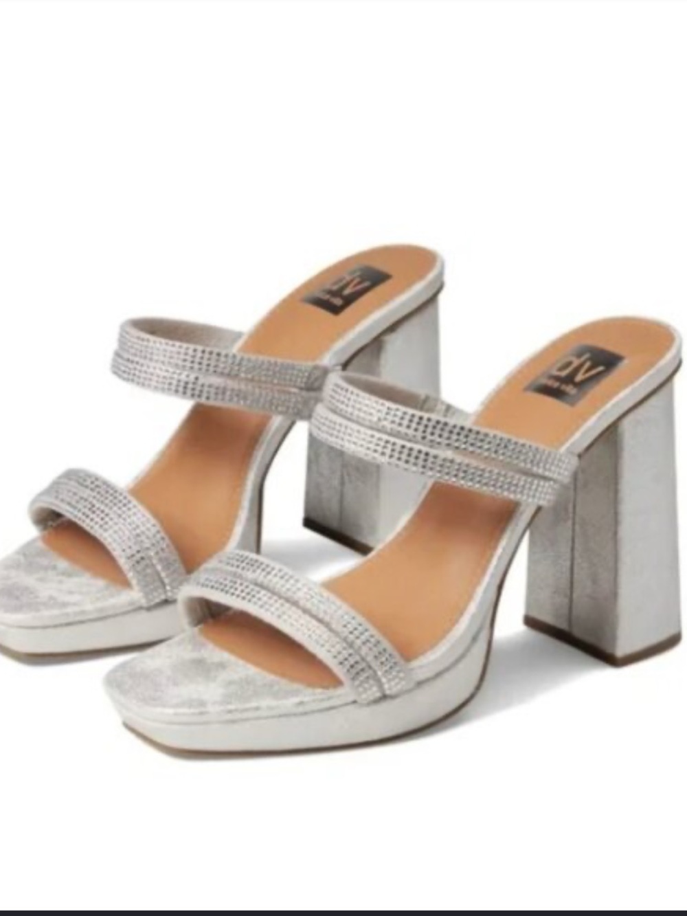 DV by Dolce Vita Silver Crystal-Strap Block Heel Mules